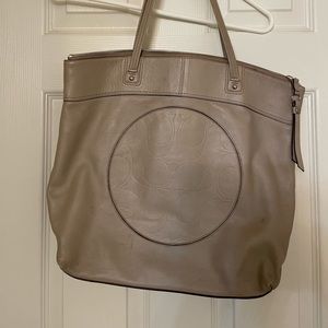 Coach Beige Signature Logo Leather Tote